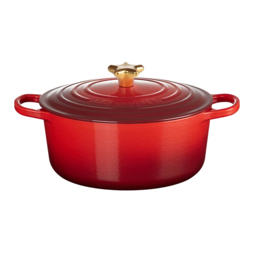 Le Creuset Signature 26cm Round Casserole Cerise Star Knob