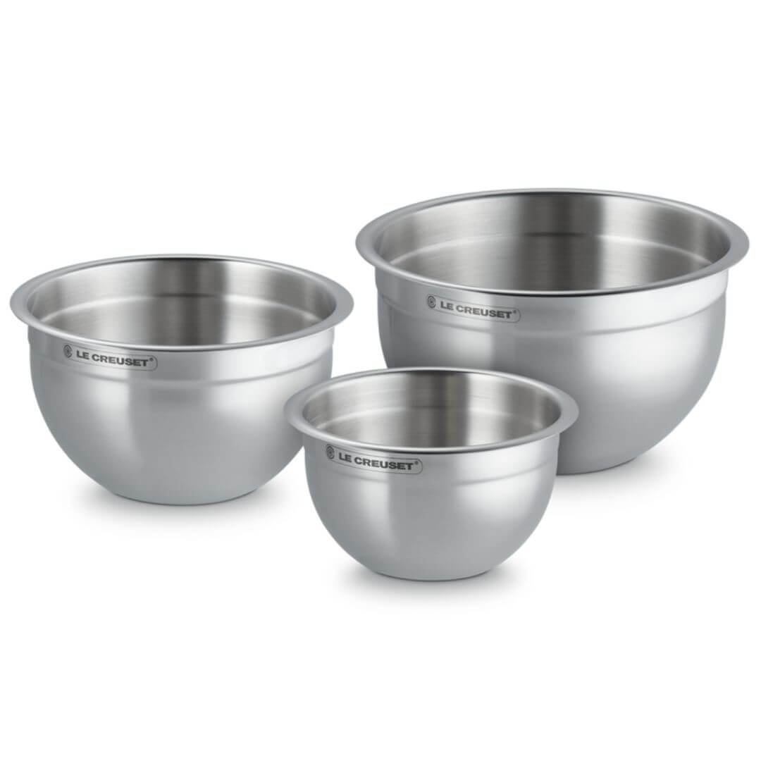 Le Creuset Stainless Steel Mixing Bowls with lids Set of 3