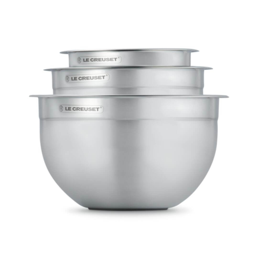 Le Creuset Stainless Steel Mixing Bowls with lids Set of 3