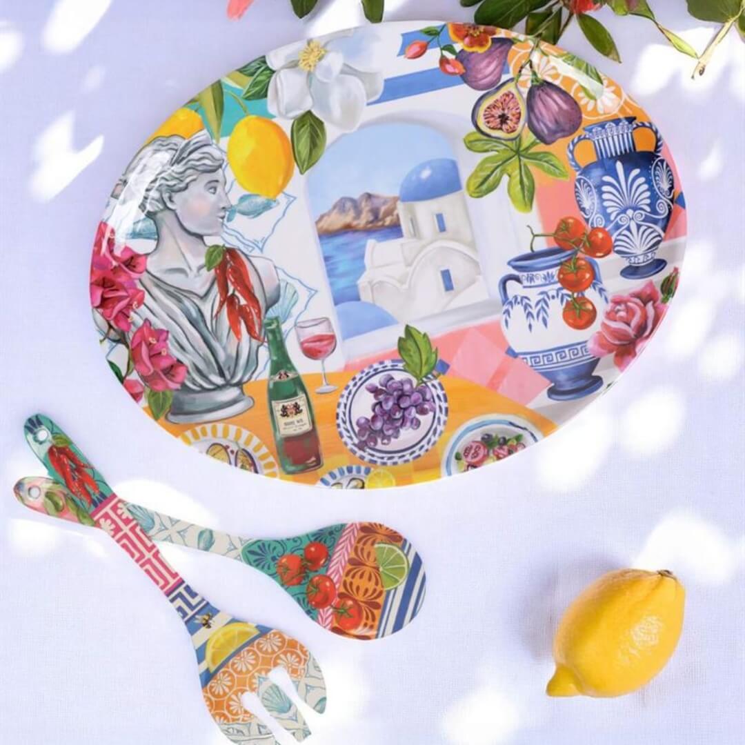 La La Land Mediterranean Summer Melamine Oval Serving Dish