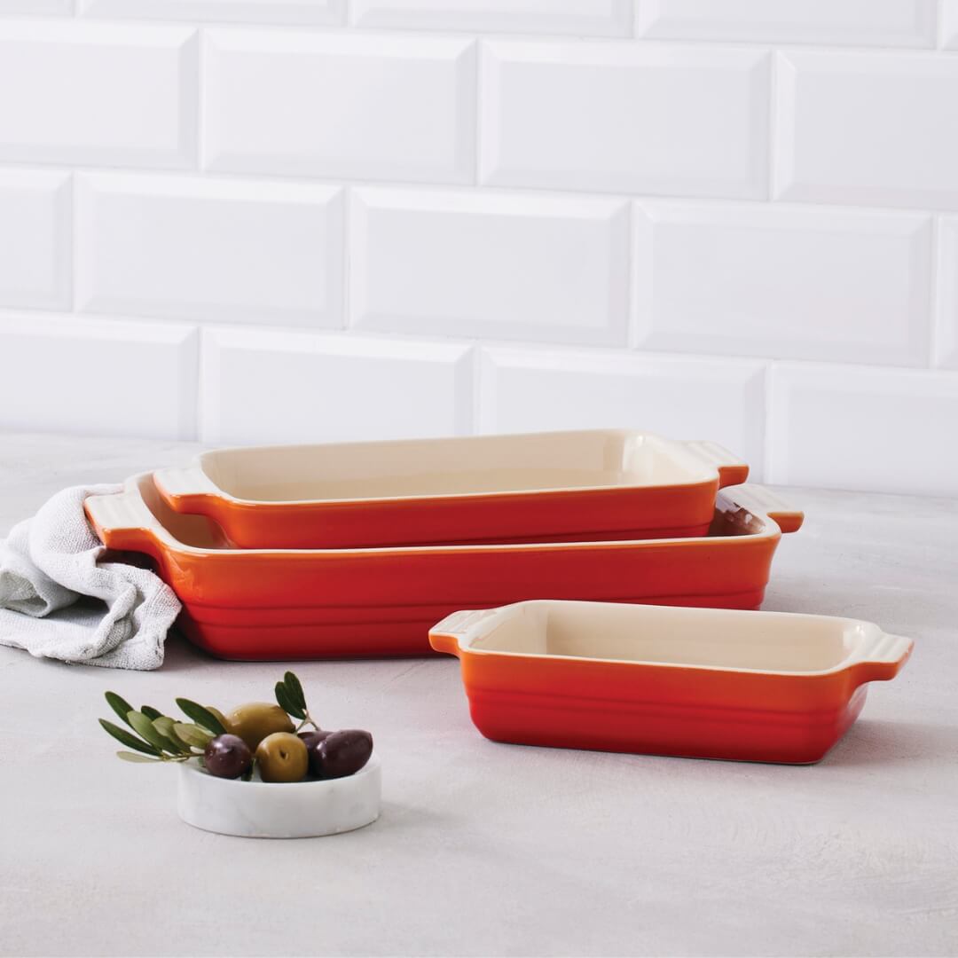 Le Creuset Stoneware Rectangular Dishes 3pce Set