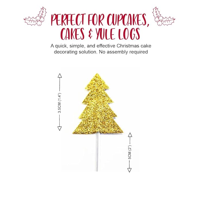 Glitter Christmas Tree Cupcake Topper 12pk