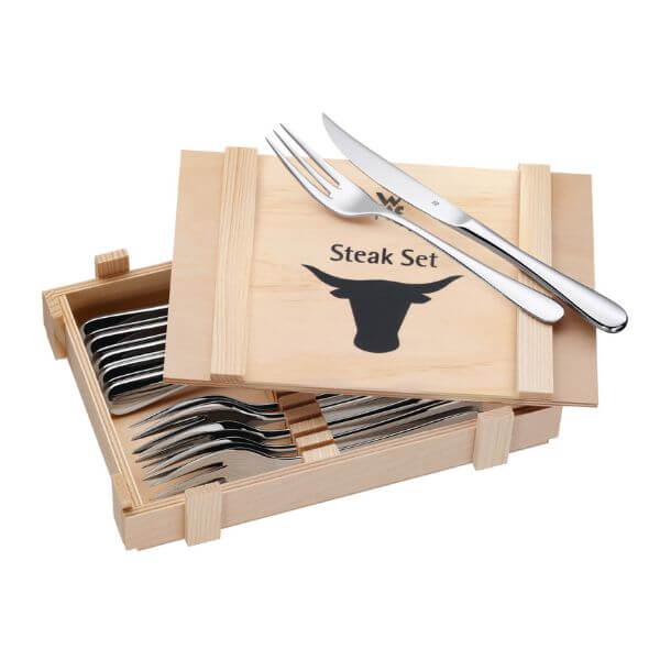 WMF Steak Knife & Fork Set 12pce Wooden Box