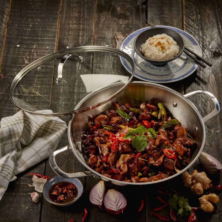 Swiss Diamond DLX Premium Steel Wok with Lid 32cm