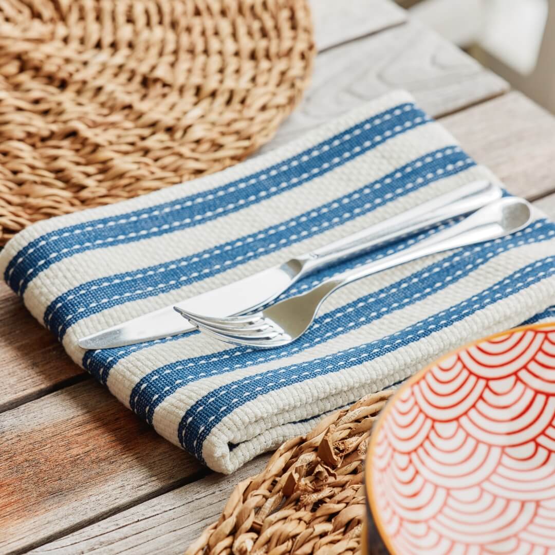 Milly’s Classic Basketweave Tea Towels Navy 2pce