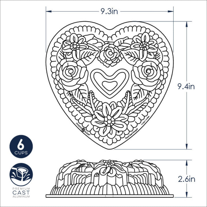 NordicWare Floral Heart Bundt Pan 6cup