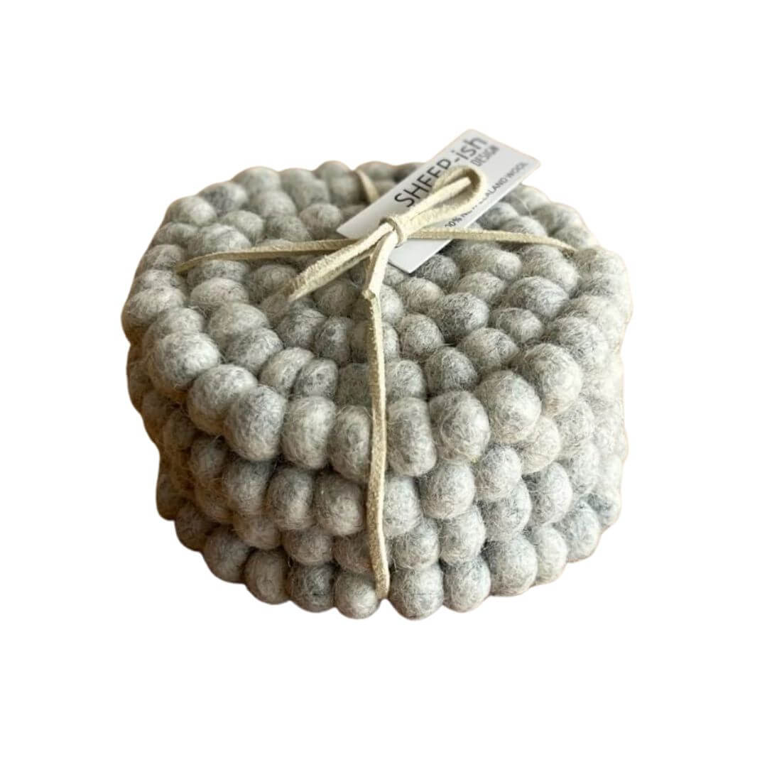 Sheep-ish Felt Ball Coasters Set of 4 Grey Marle