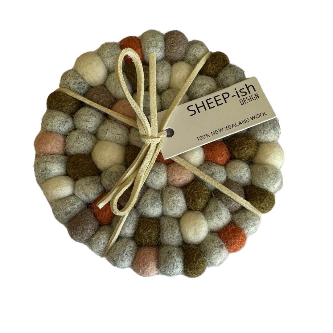 Sheep-ish Felt Ball Coasters Set of 4 Light Multi