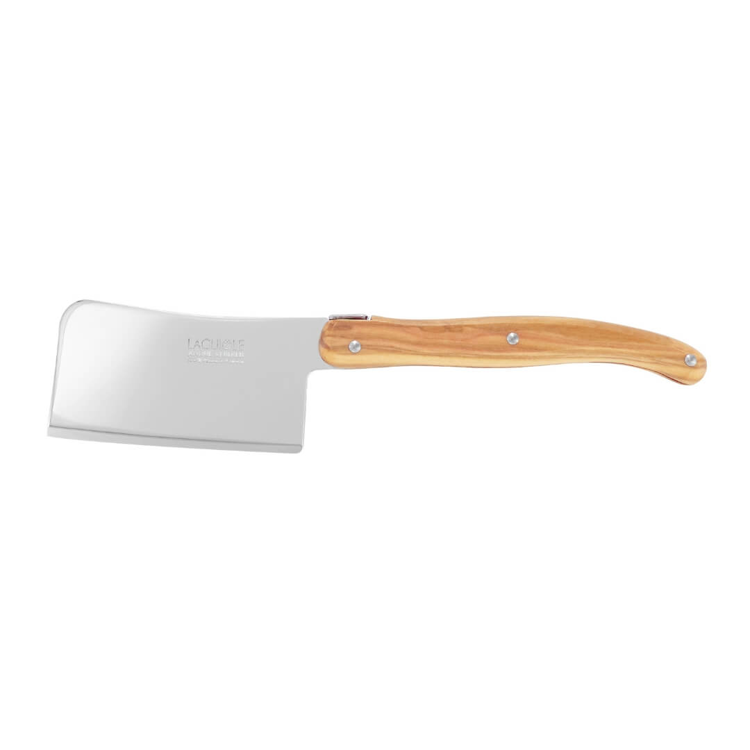 A kitchen cleaver knife with a silver stainless steel blade and a light brown wooden handle, shown against a plain white background.