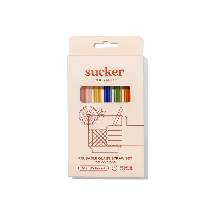 Sucker Multicolour Glass Cocktail Straws 6-Pack