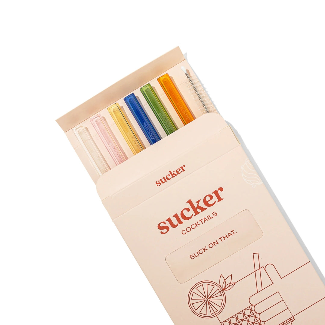 Sucker Multicolour Glass Cocktail Straws 6-Pack