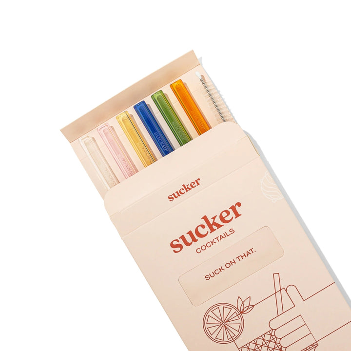 Sucker Multicolour Glass Cocktail Straws 6-Pack