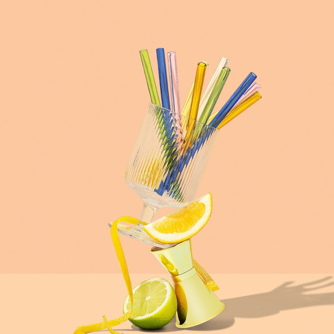 Sucker Multicolour Glass Cocktail Straws 6-Pack