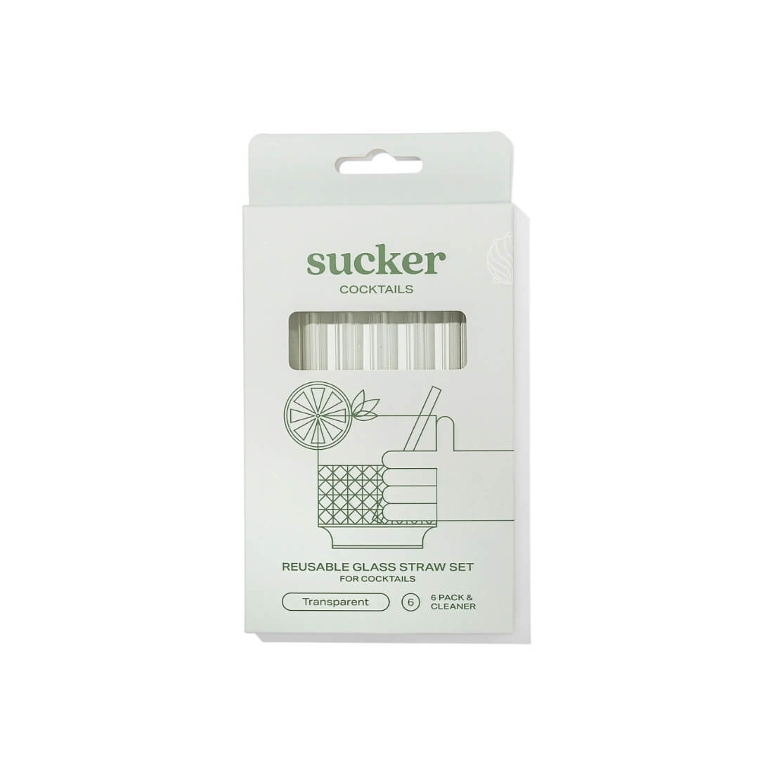 Sucker Clear Glass Cocktail Straws 6-Pack