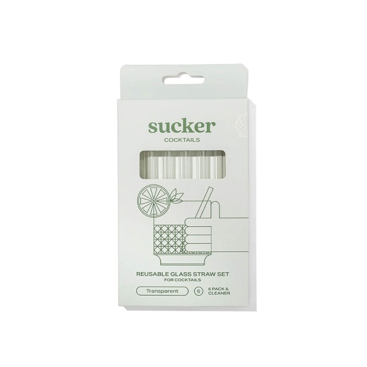 Sucker Clear Glass Cocktail Straws 6-Pack