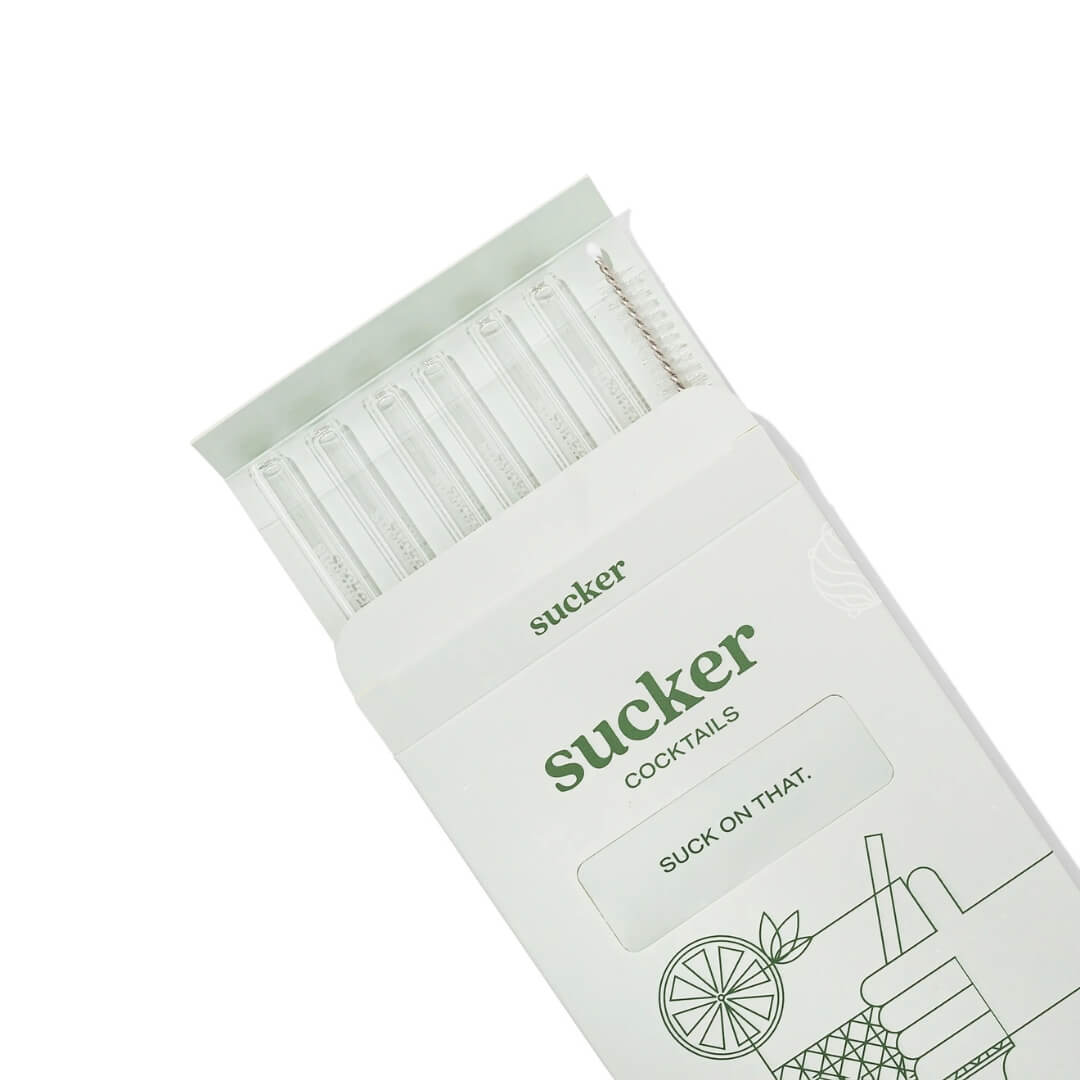 Sucker Clear Glass Cocktail Straws 6-Pack