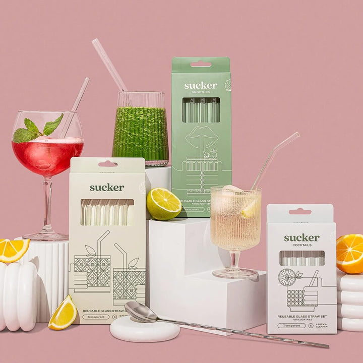 Sucker Clear Glass Cocktail Straws 6-Pack