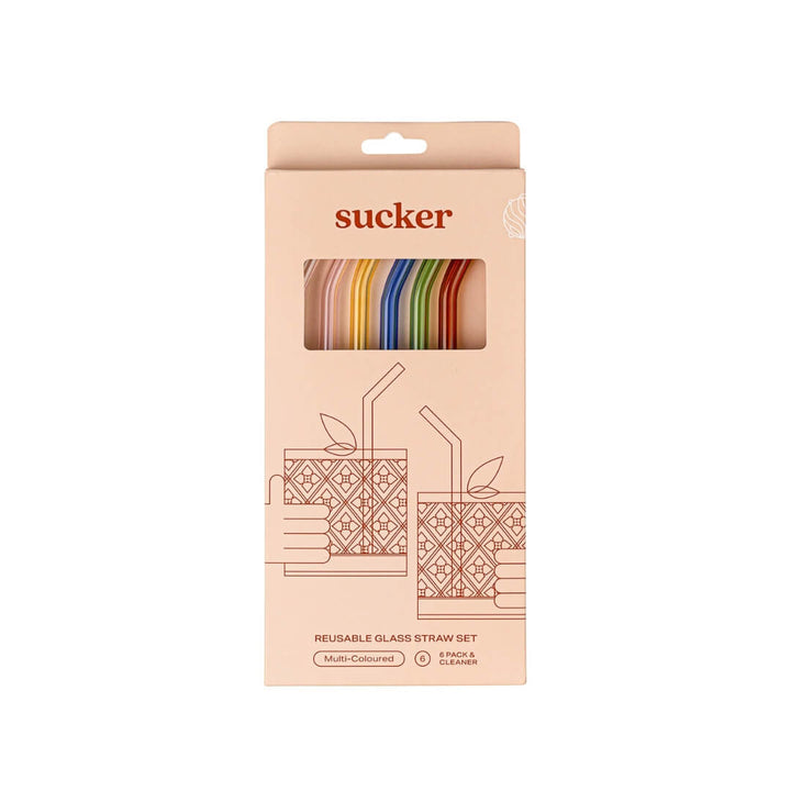 Sucker Multicolour Glass Straws 6-Pack