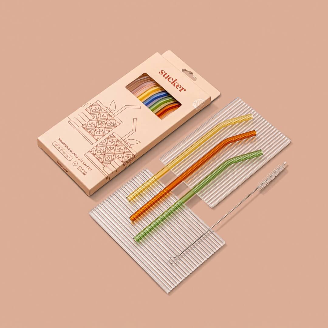 Sucker Multicolour Glass Straws 6-Pack