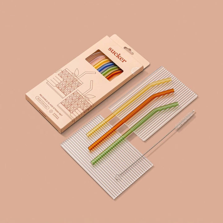 Sucker Multicolour Glass Straws 6-Pack