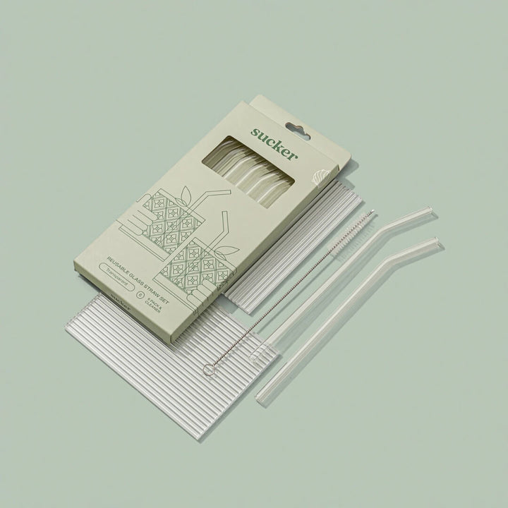 Sucker Clear Glass Straws 6-Pack