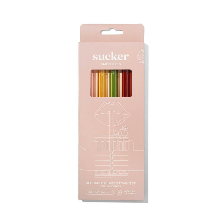 Sucker Multicolour Glass Smoothie Straws 4-Pack