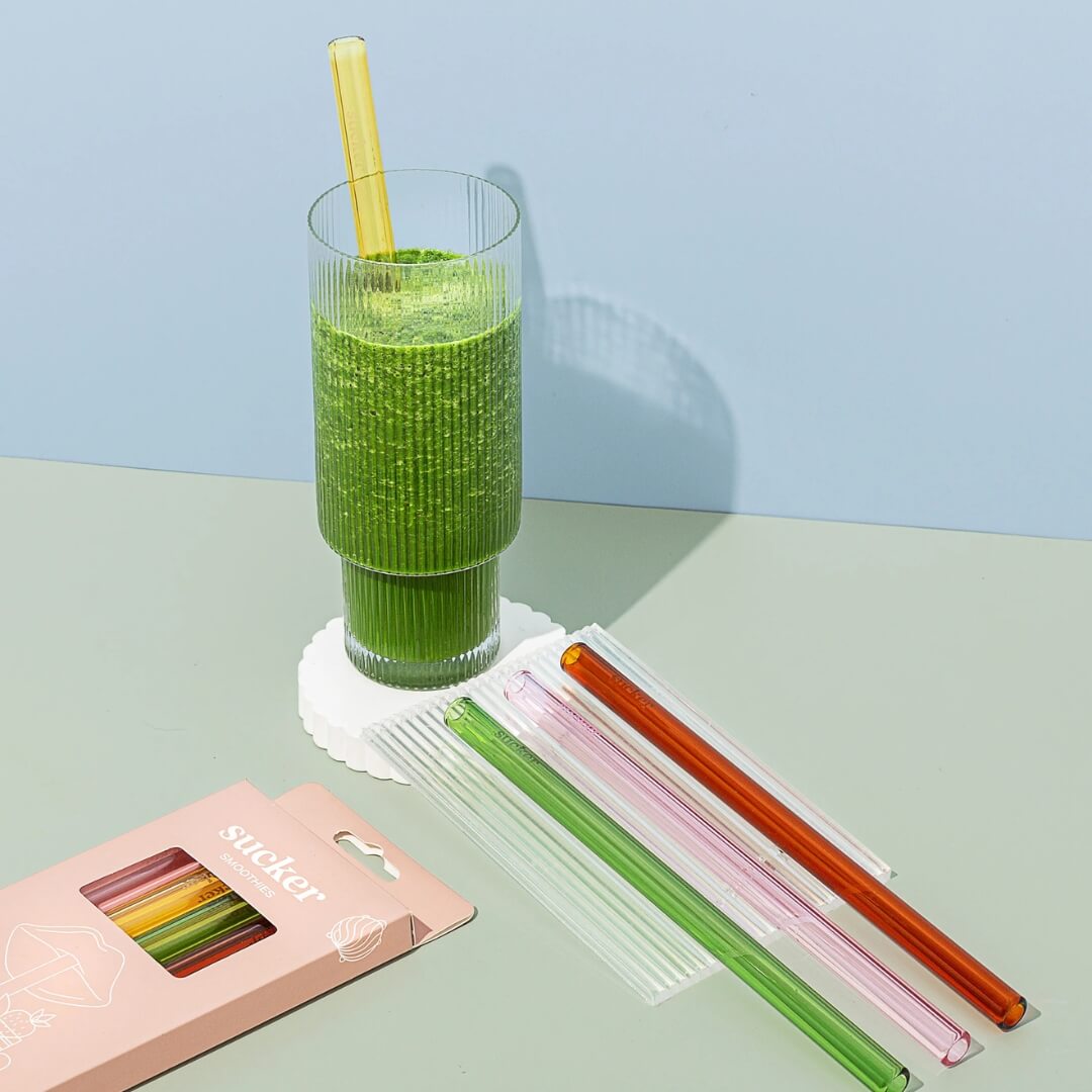Sucker Multicolour Glass Smoothie Straws 4-Pack