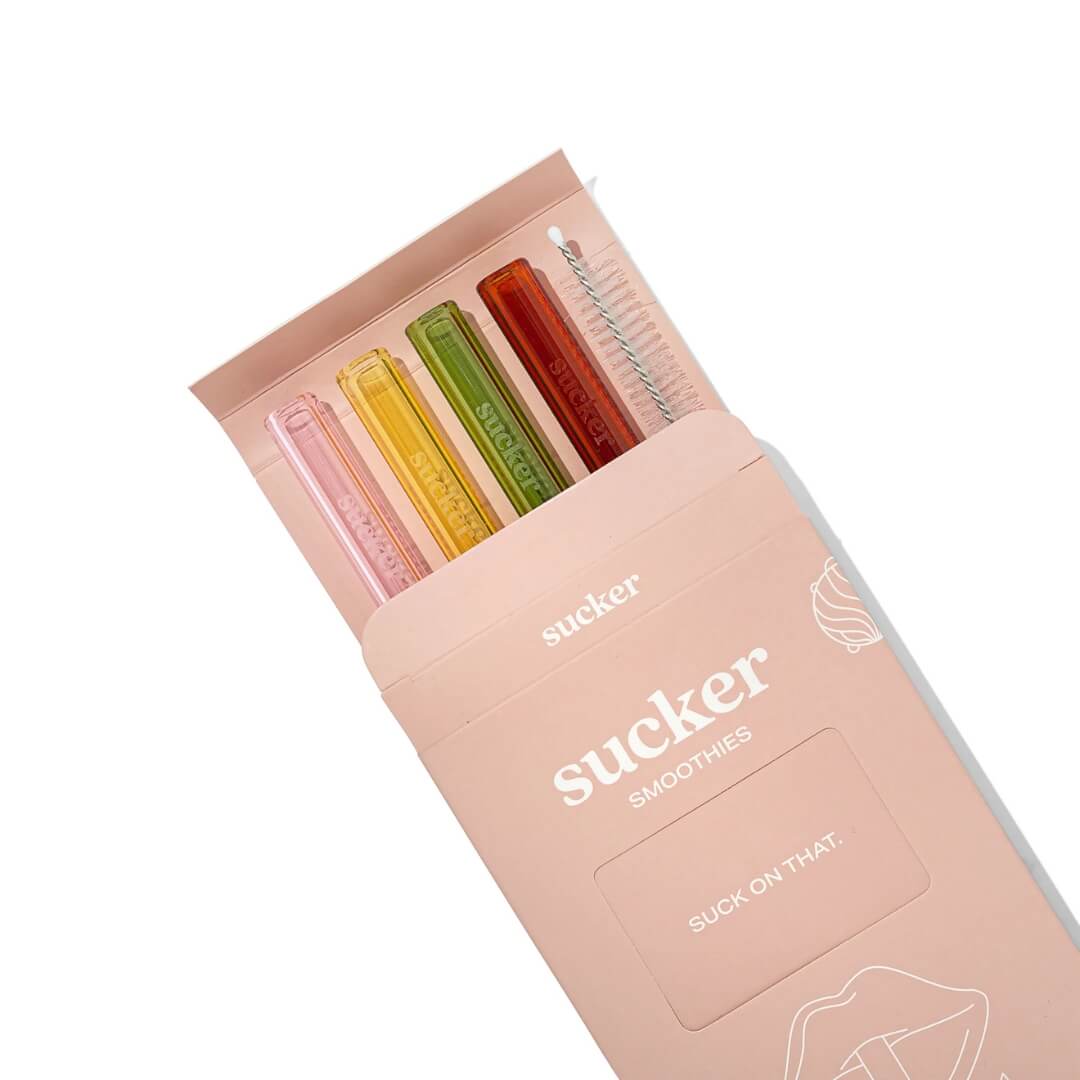 Sucker Multicolour Glass Smoothie Straws 4-Pack