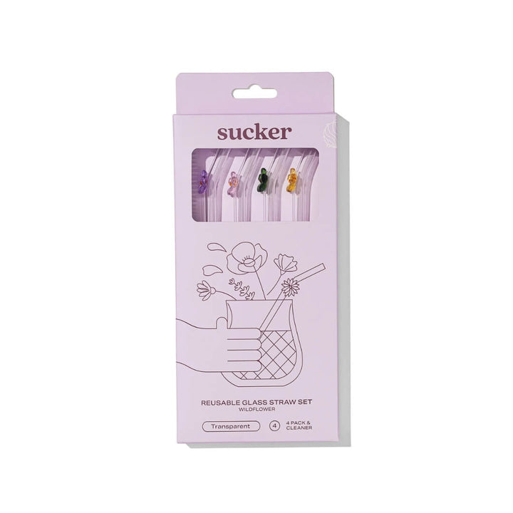 Sucker Wildflower Glass Straws 4-Pack