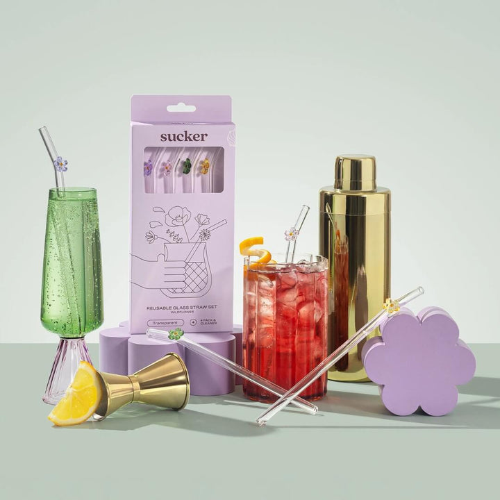 Sucker Wildflower Glass Straws 4-Pack