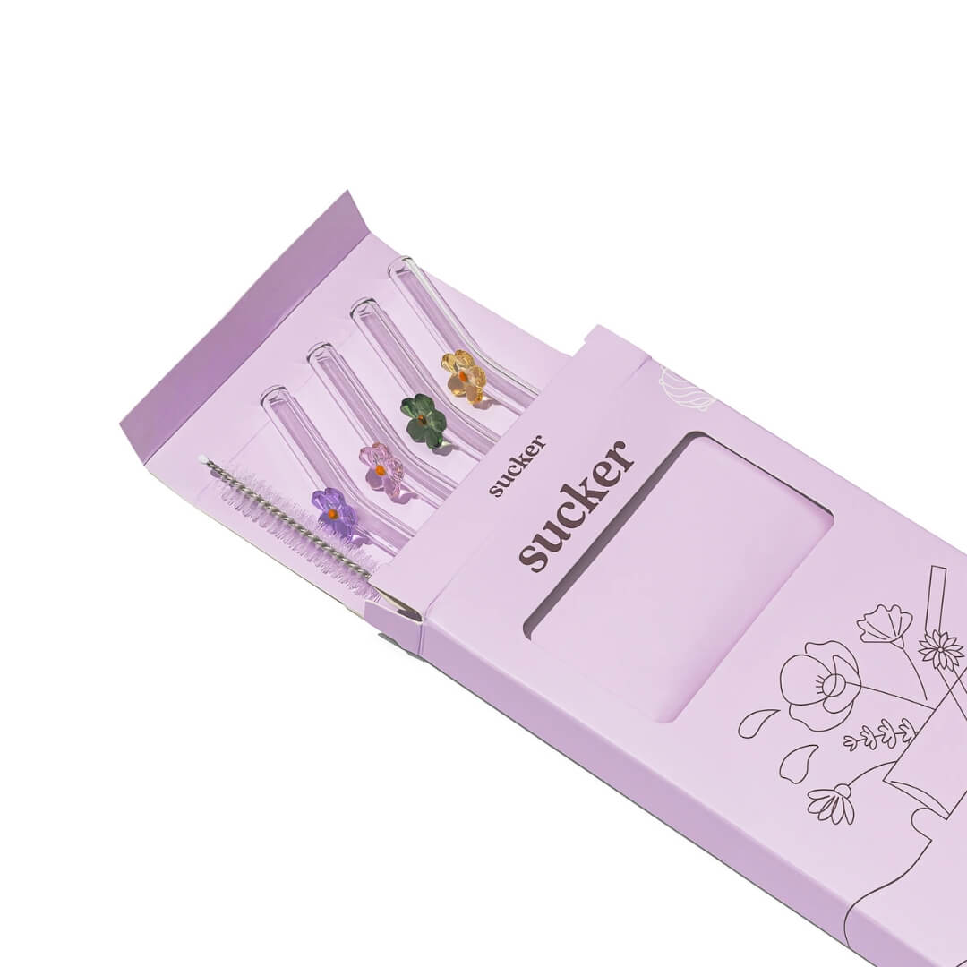 Sucker Wildflower Glass Straws 4-Pack