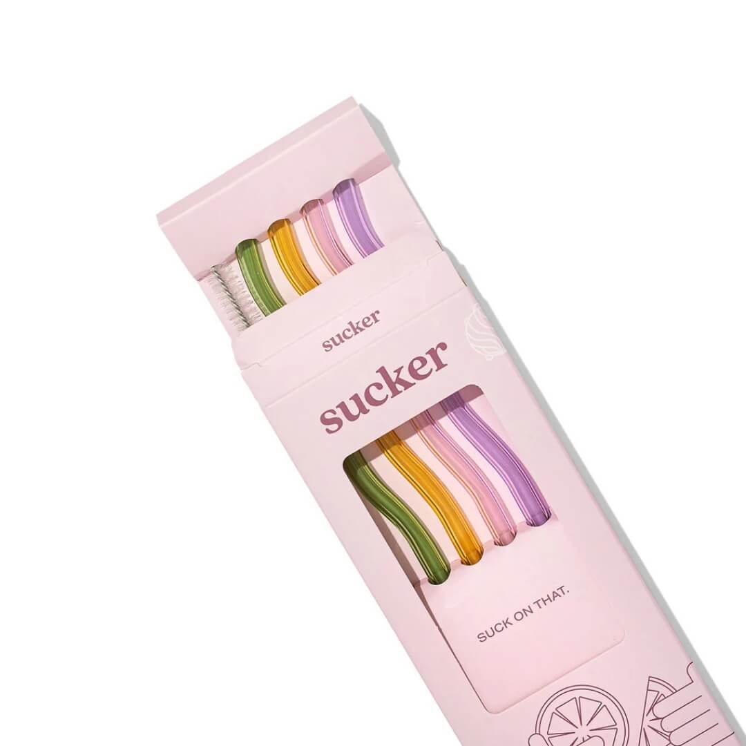 Sucker Wavy Multicolour Glass Straws 4-Pack