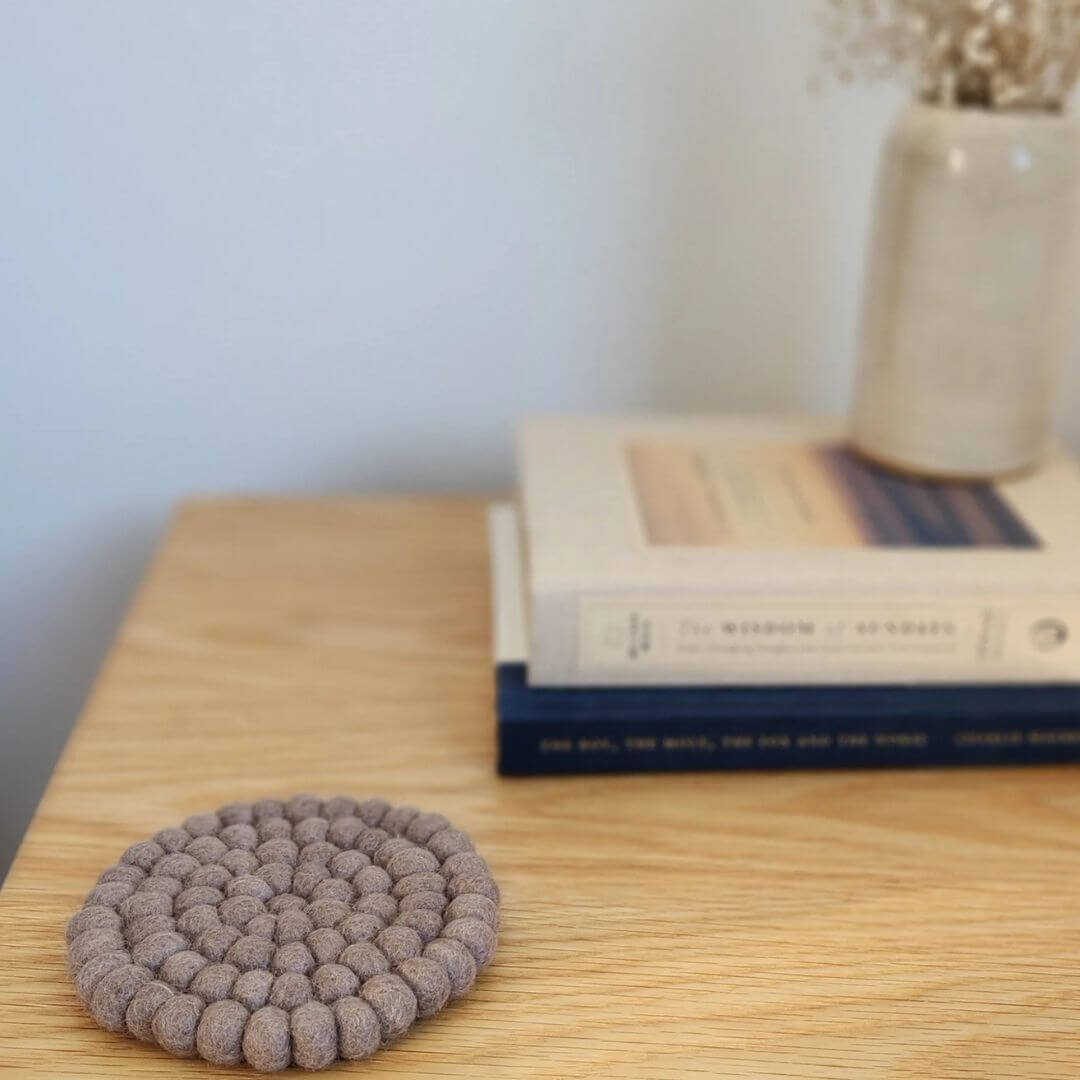 Sheep-ish Felt Ball Coasters Set of 4 Grey Marle