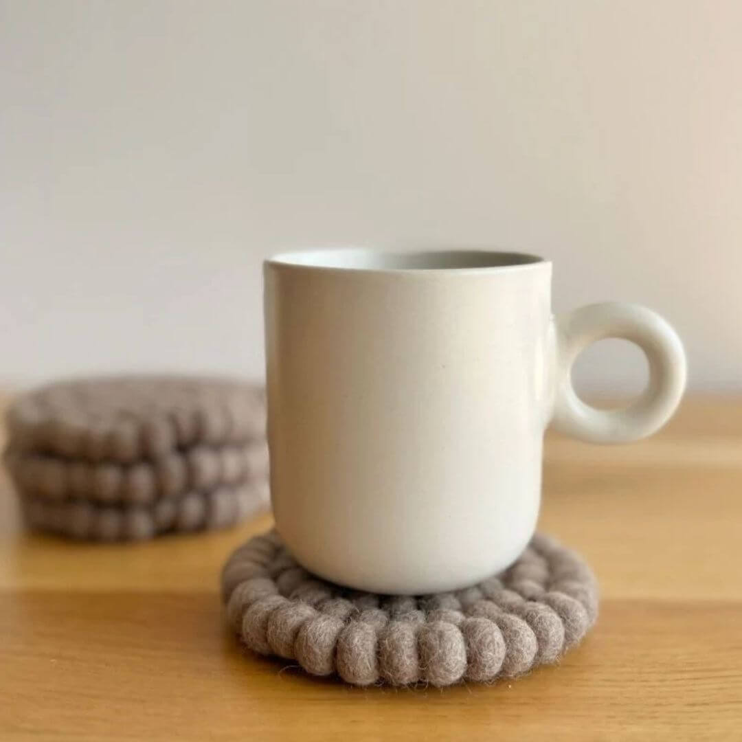 Sheep-ish Felt Ball Coasters Set of 4 Storm