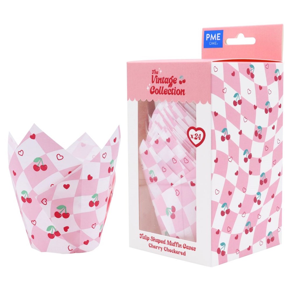 PME Muffin Cases Vintage Cherry Checkerboard 24pk