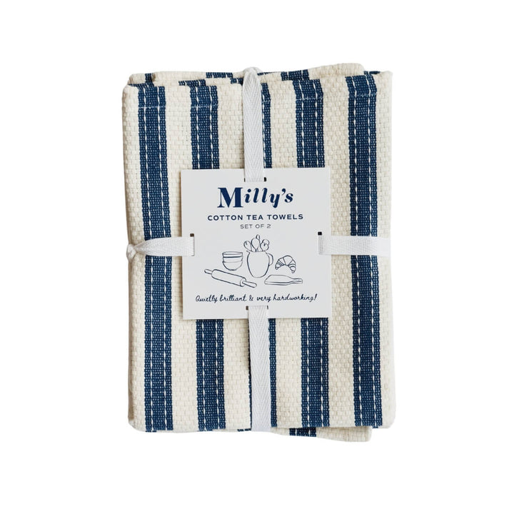 Milly’s Classic Basketweave Tea Towels Navy 2pce