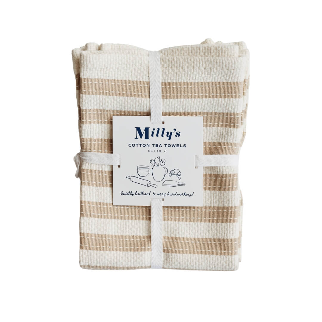Milly’s Classic Basketweave Tea Towels Taupe 2pce