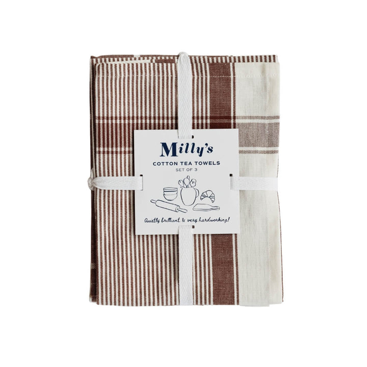 Milly’s Classic Everyday Tea Towels Chocolate 3pce