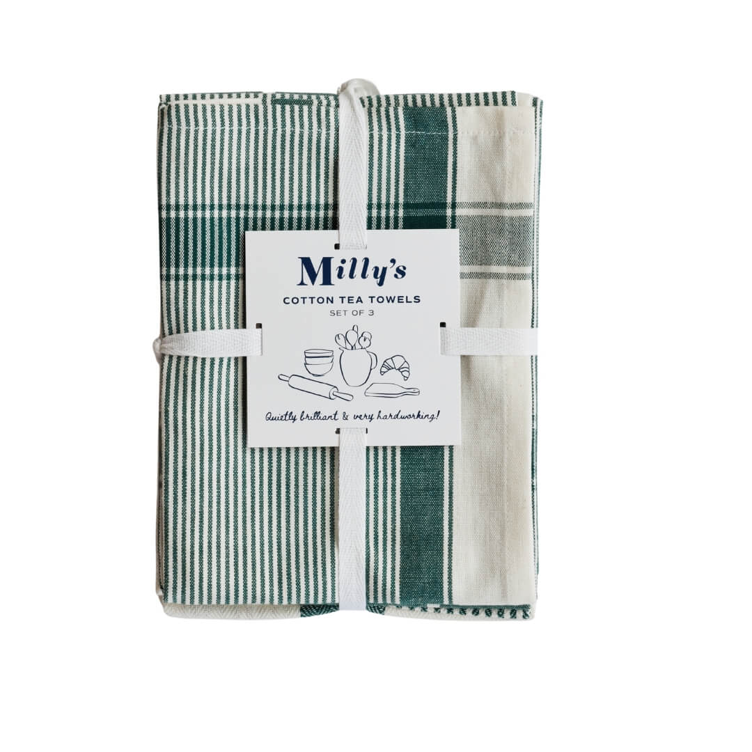 Milly’s Classic Everyday Tea Towels Forest Green 3pce