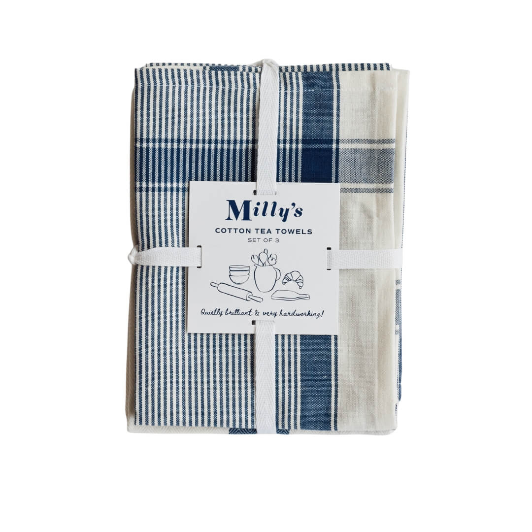 Milly’s Classic Everyday Tea Towels Navy 3pce