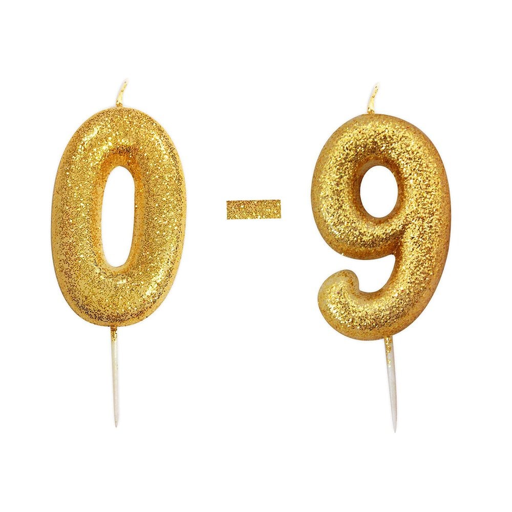 Numeral Glitter Pick Candles- Gold