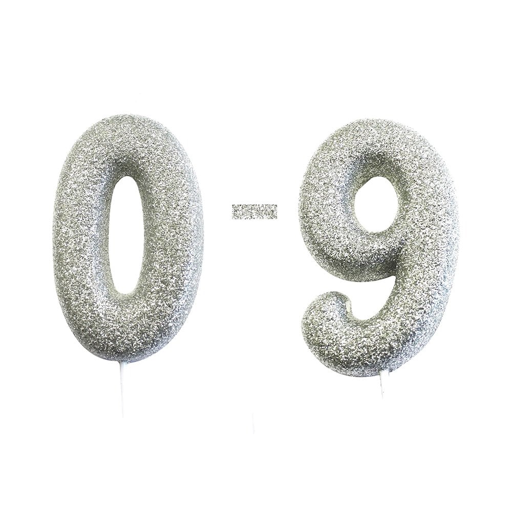 Silver Glitter Moulded Numeral Cake Candle