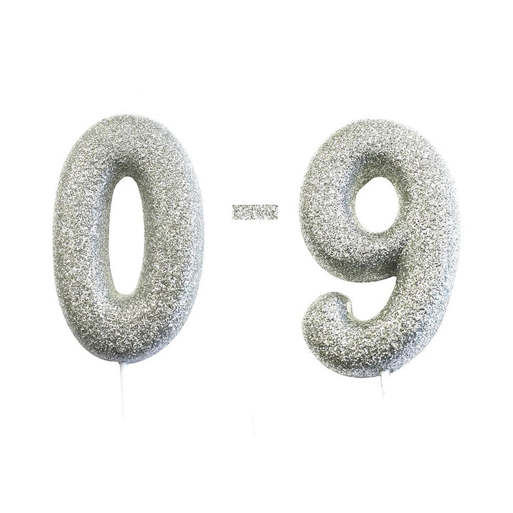 Silver Glitter Moulded Numeral Cake Candle