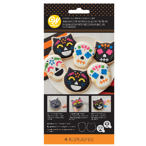 Wilton Cat Skull Stencil & Cookie Cutter Set 4pc