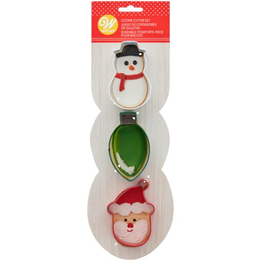 Wilton Snowman, Bulb & Santa Cookie Cutter Set 3pc