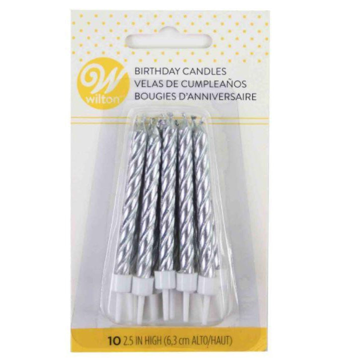 Wilton Metallic Silver Candles pk10