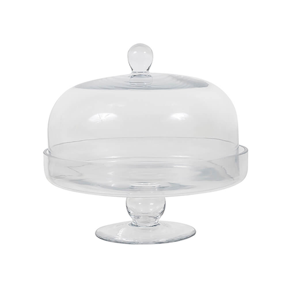Glass Cake Stand With Dome Short