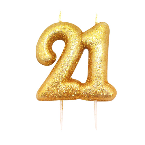Gold Glitter Moulded Numeral Cake Candle