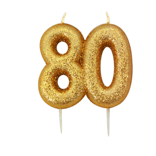 Gold Glitter Moulded Numeral Cake Candle