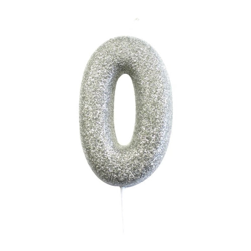 Silver Glitter Moulded Numeral Cake Candle
